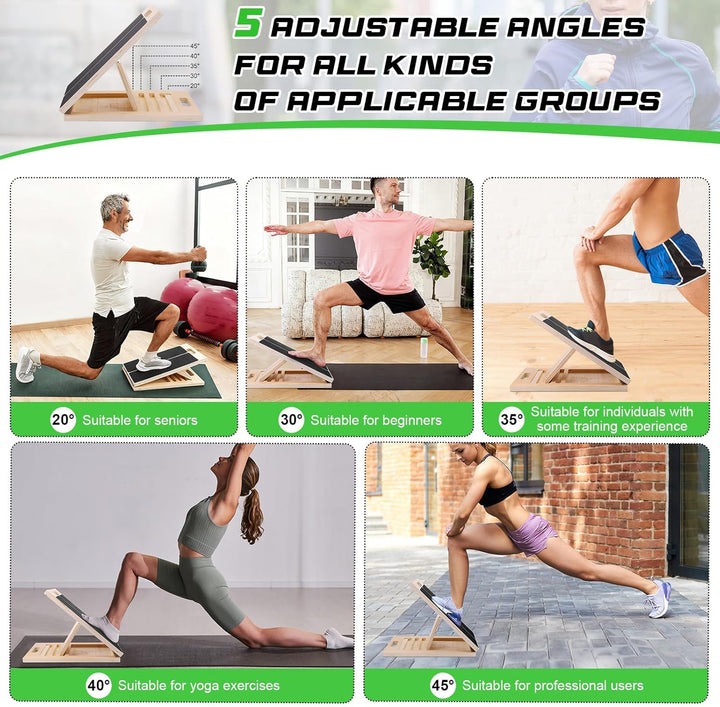 Wadendehner aus Holz, Professionelle Stretch and Mobility Board mit 5 verstellbaren Winkeln, Rutschf