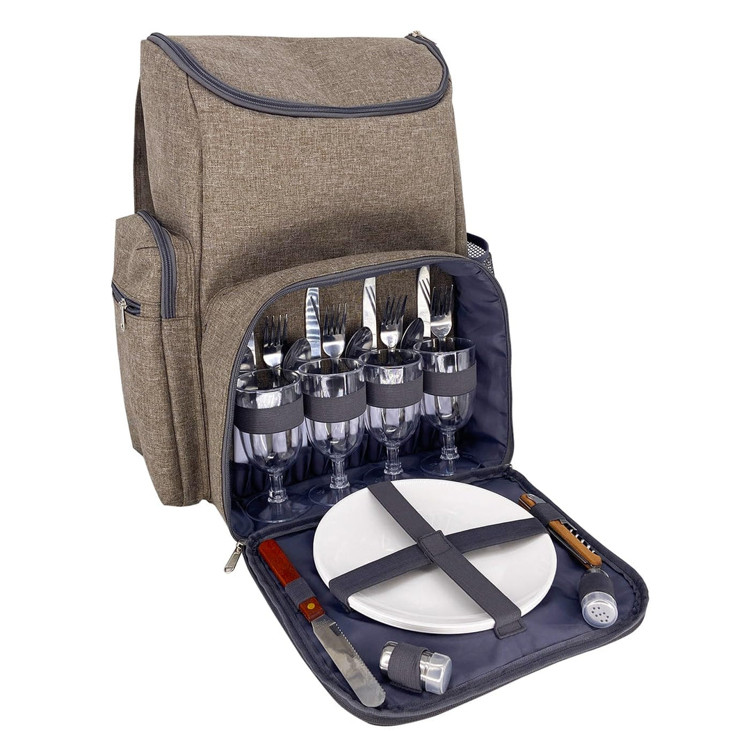 Les Jardins de la Comtesse - Picknick-Rucksack für 4 Personen – Braun – komplett mit Kühlfach – robu