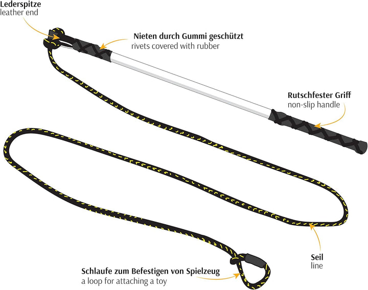 Dingo Angelrute Spielzeug mit Schnur 130 cm und austauschbaren Spitzen Mop Grün+Wolle Quietsche, Mop
