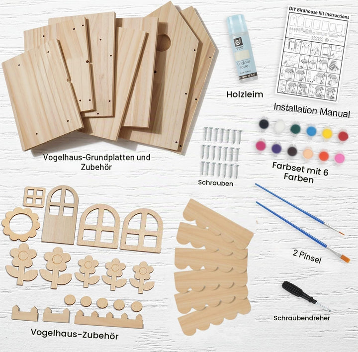 JAZUIHA Vogelhaus Bausatz XXL - DIY Holzvogelhaus Bastel Set zum Zusammenbauen und Bemalen - Hängend