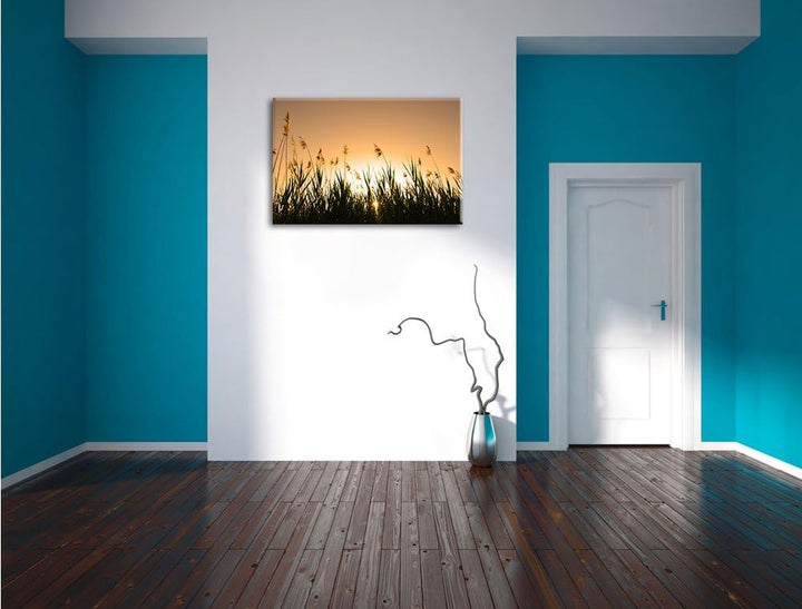 Schilfufer bei Dämmerung, Format: 100x70 auf Leinwand, XXL riesige Bilder fertig gerahmt mit Keilrah