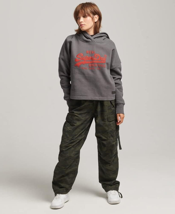 Superdry Damen Kastenförmiges Vintage Logo Hoodie Anthrazit 42