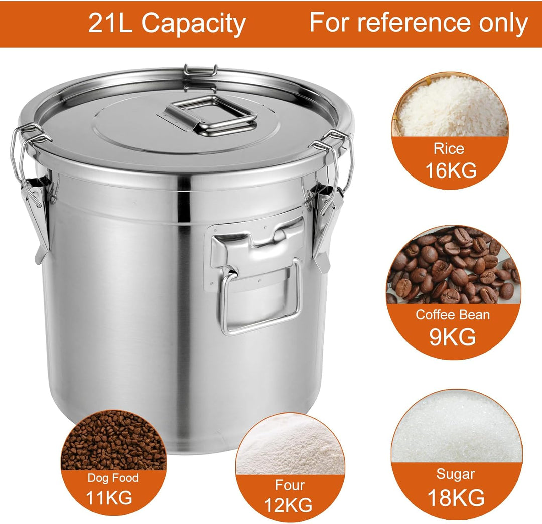 Apriltop 304 Edelstahl Luftdicht Vorratsbehälter mit luftdichtem Deckel, 21L Grosse Metall Lebensmit