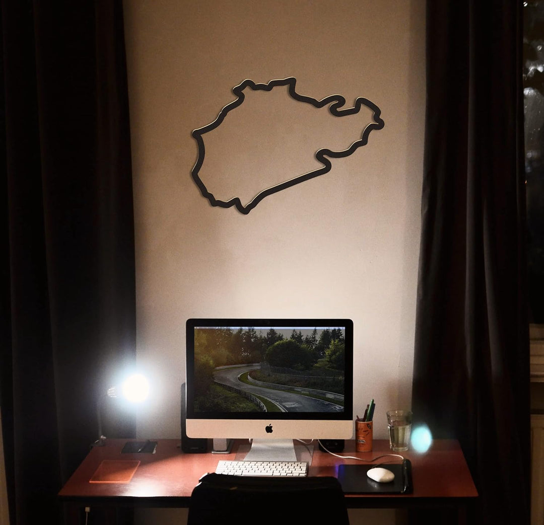 Racetrackart Holzskulptur Deko – Rennstrecke Nürburgring Nordschleife, Wandverzierung, 23 cm, Holzsk