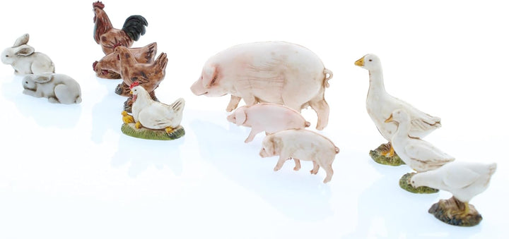 Moranduzzo 12 Tiere vom Bauernhof für Krippe 10 cm Massstab 1:20 - Unzerstörbare Krippenfiguren - Ha