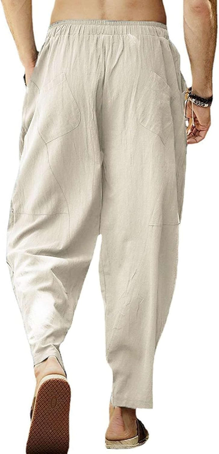 Cooleep Leinenhose Herren Sommerhose Herren Leicht Yogahose Freizeithose mit Elastische Gürtel, XL B
