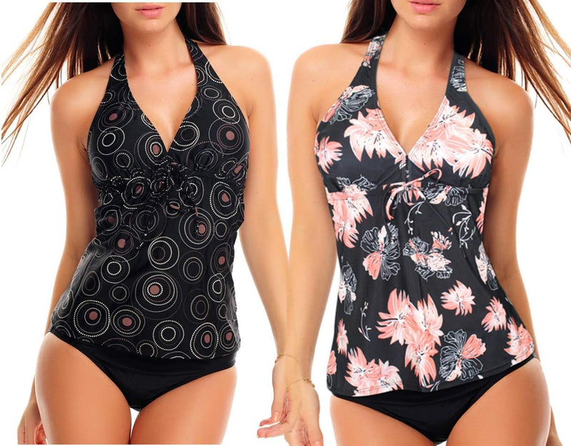 Octopus 3tlg. Damen Neckholder Tankini Set zum Kombinieren! 2 Oberteile und 1 Slip f5680 38 Schwarz