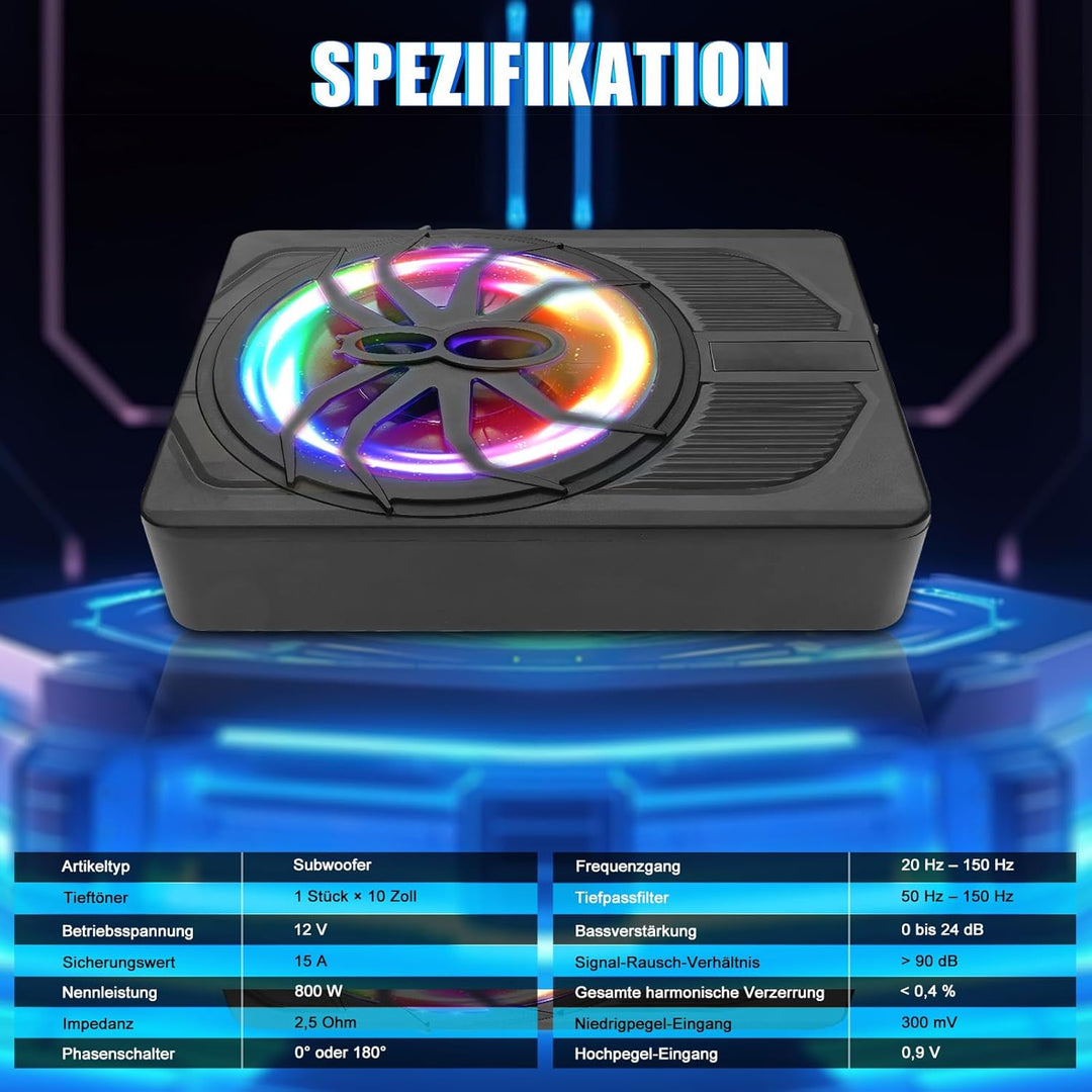 10 Zoll 800W Ultra-Dünner Aktiv-Subwoofer Für Auto/Truck Mit Verstärker, Starker Bass, Frequenz 20Hz