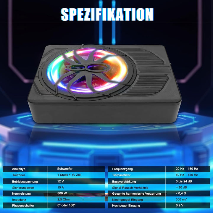 10 Zoll 800W Ultra-Dünner Aktiv-Subwoofer Für Auto/Truck Mit Verstärker, Starker Bass, Frequenz 20Hz