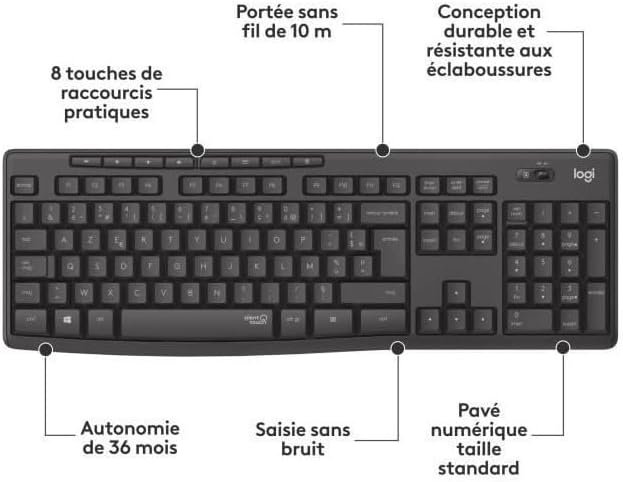 Logitech MK295 kabelloses Tastatur-Maus-Set mit SilentTouch-Technologie, Shortcut-Tasten, optischer