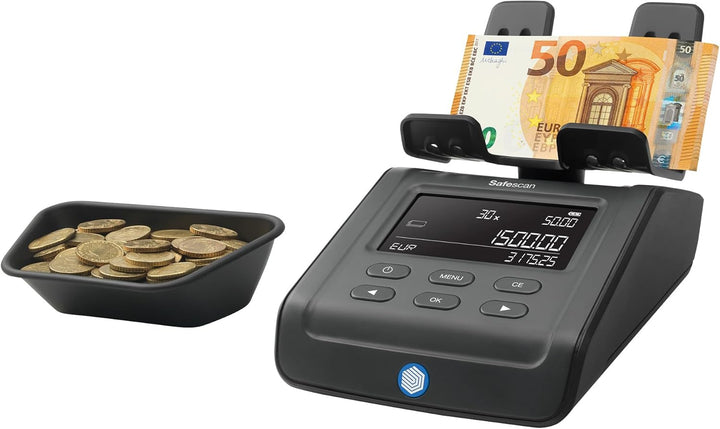 Safescan 6165 Geldzählmaschine, Wertzählung für Münzen und Banknoten, Vouchers und Chips - Münzzähle