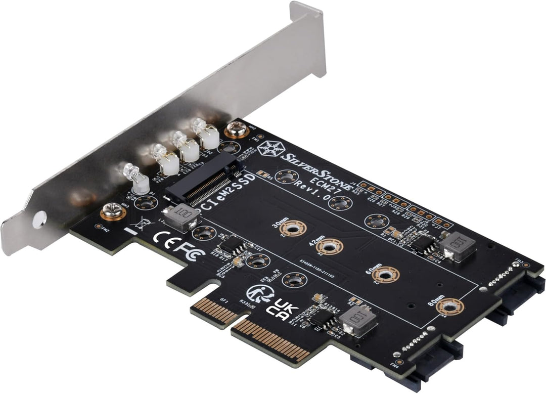 Silverstone SST-ECM27-1er-Steckplatz-NVMe-und-2er-Steckplatz -SATA-M.2-SSD-zu-PCI-E-x4-Adapterkarte