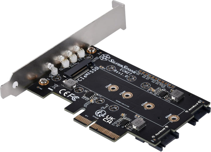 Silverstone SST-ECM27-1er-Steckplatz-NVMe-und-2er-Steckplatz -SATA-M.2-SSD-zu-PCI-E-x4-Adapterkarte