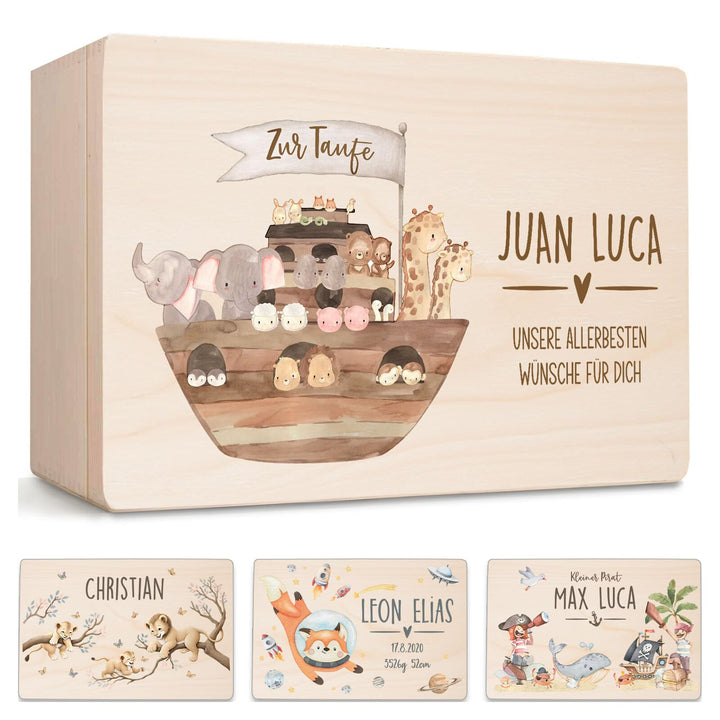 Little Deco Erinnerungskiste Baby Taufgeschenk Arche Noah personalisiert | 40 x 30 x 22 cm | Erinner