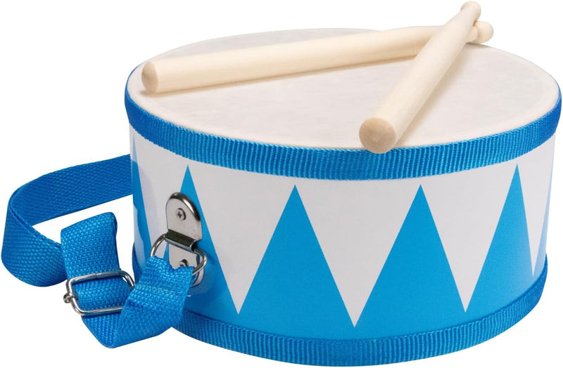 Trommel für Kinder blau-weiss Musikinstrument aus Holz mit Trageriemen und Sticks D: 20 cm- 3845