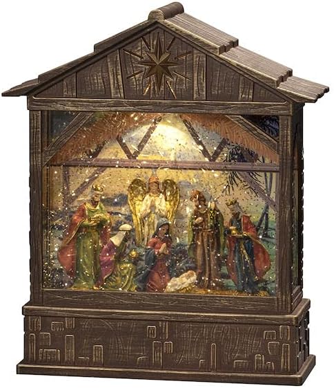 Konstsmide LED Wasserlaterne, Krippe mit Geburt Jesus, mit an/aus Schalter, 5h Timer, 1 warm weisse