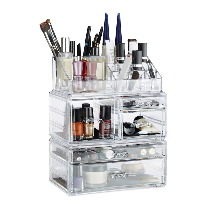 Relaxdays Make Up Organizer mit 21 Fächern, Kosmetik Tower für Lippenstift, Nagellack, Acryl Make Up