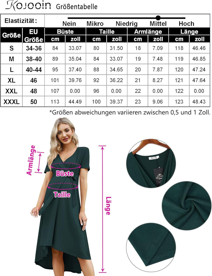 KOJOOIN Damen Umstandskleid Festlich Stillkleid V-Ausschnitt Kurzarm Schwangerschaftskleid mit Taill