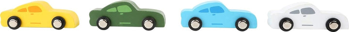 small foot Autotransporter aus Holz, mit abnehmbarem Anhänger und 4 bunten Autos, für Kinder ab 3 Ja