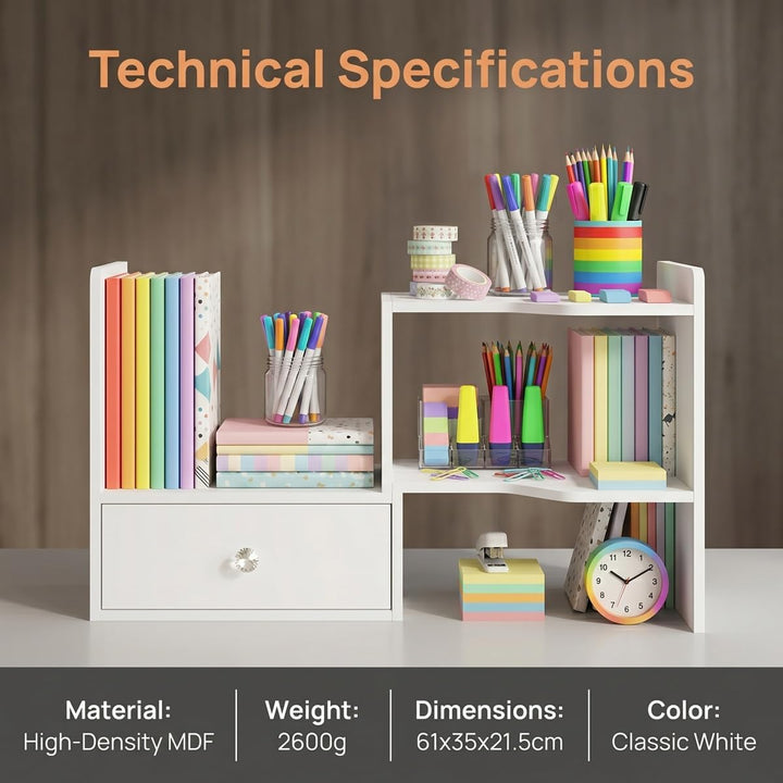 Erweiterbares Schreibtisch Bücherregal mit Tür Tischregal Schreibtisch Aufsatzregal 61x35x21,5cm Sta