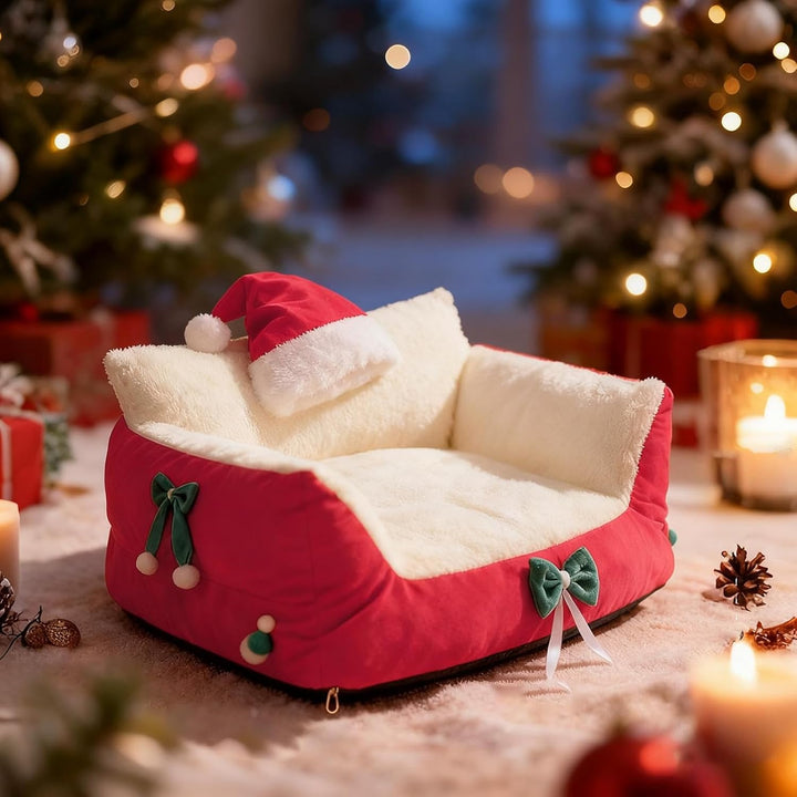 Katzen-Couch | Weihnachtsstuhl mit Nikolausmütze – stützendes Katzensofa | für Küche, Schlafzimmer,