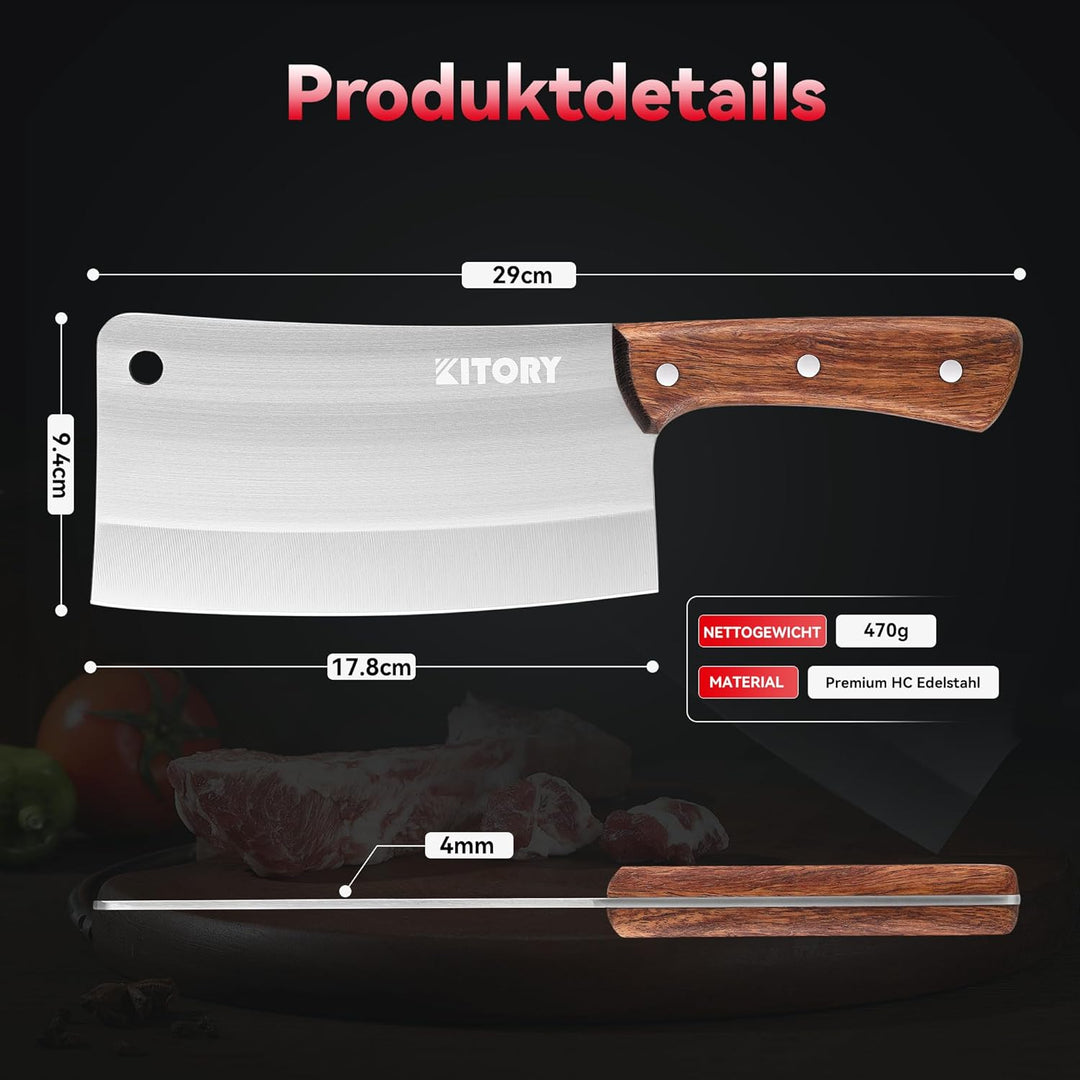 Kitory Hackmesser 18cm, Fleichmesser Extrem Scharf Chinesisches Küchenmesser, Metzgermesser mit Hoch
