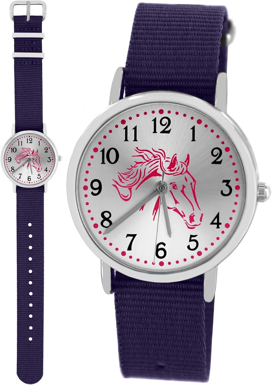 Pacific Time Mädchen Armbanduhr Uhr Pferd Pferdemotiv analog Quarz 2 Textilarmband Violett Blau 1002