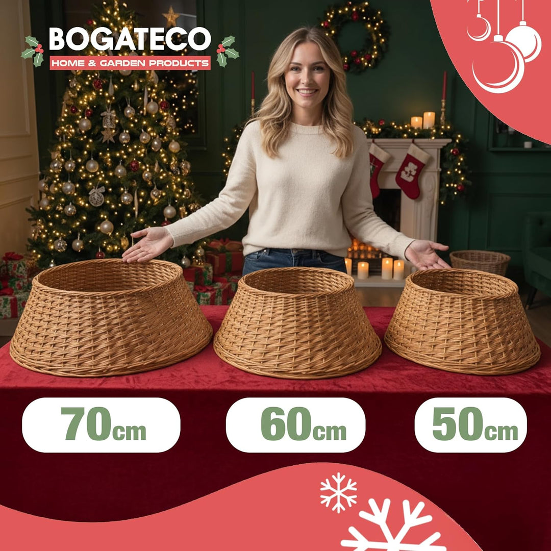 BOGATECO Weidenkorb für den Weihnachtsbaum 60cm Durchmesser | Weihnachtsbaum Rock aus Weide | Weihna