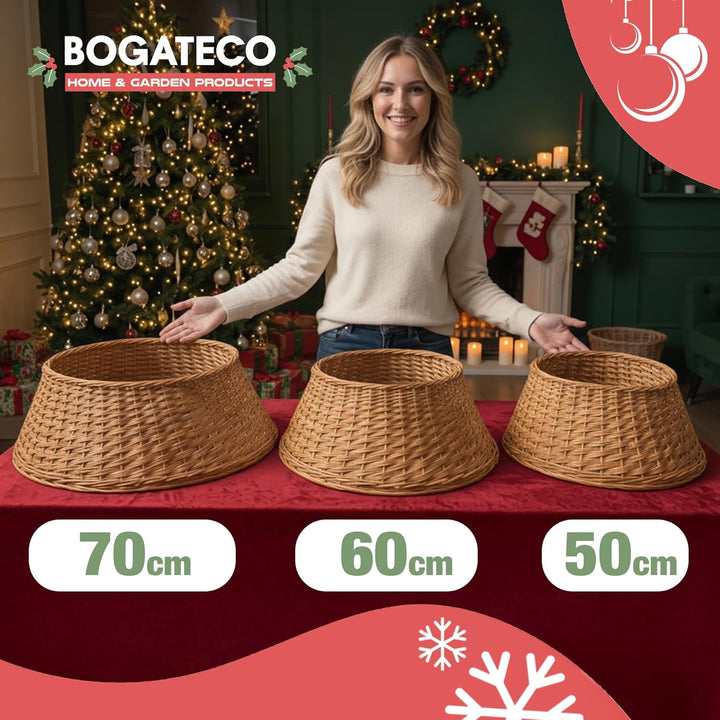 BOGATECO Weidenkorb für den Weihnachtsbaum 50cm Durchmesser | Weihnachtsbaum Rock aus Weide | Weihna
