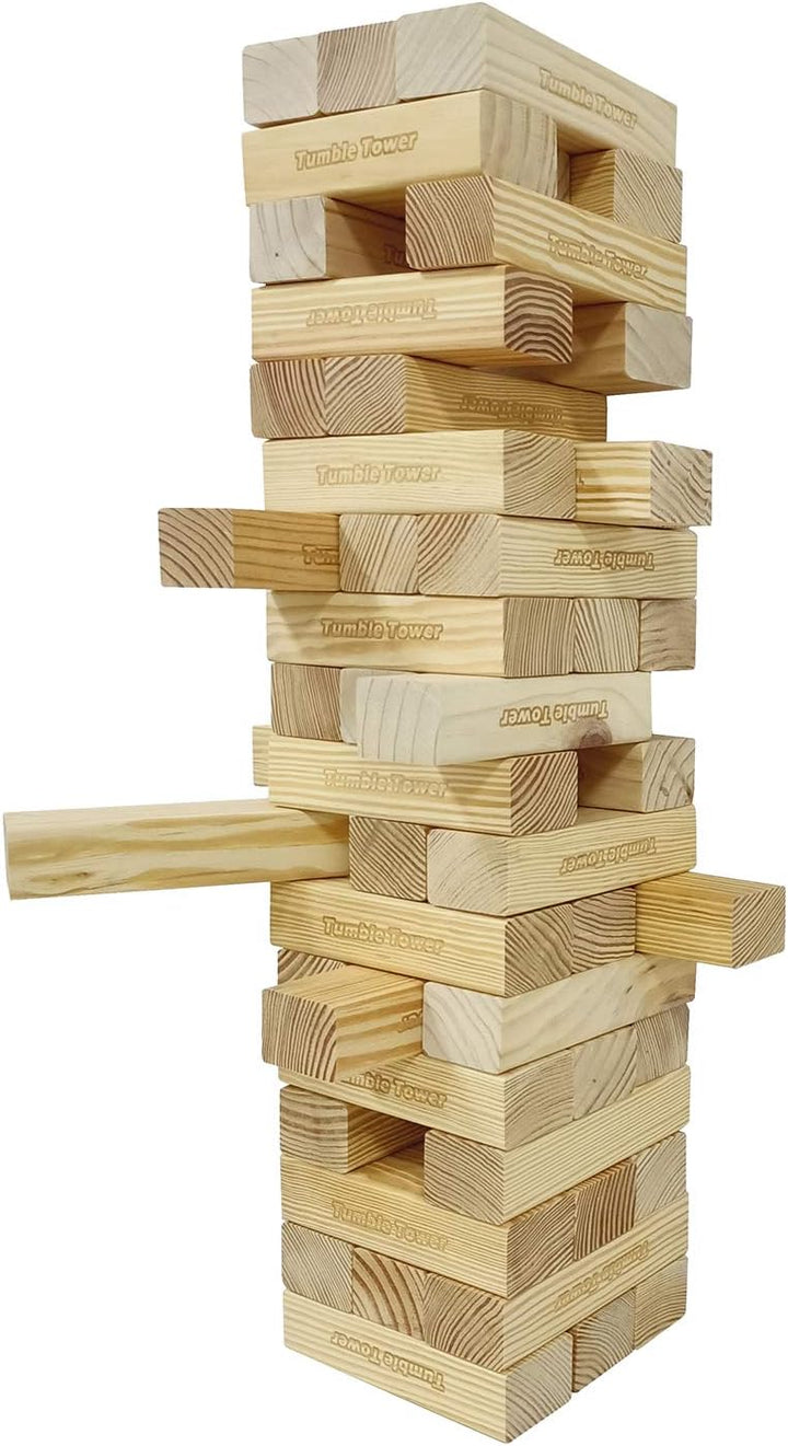 JacMok Grosser Wackelturm Spiel Holz Turmspiel aus Kiefer- Stapelturm 60 Bausteine mit Tragetasche -