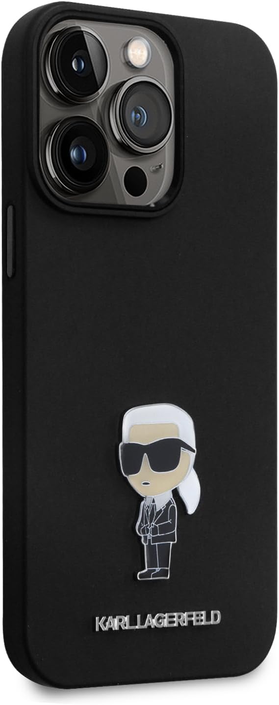 CG MOBILE Karl Lagerfeld Ikonik NFT Logo & Metall Pin Hülle für iPhone 15 Pro Max (Schwarz), Schwarz
