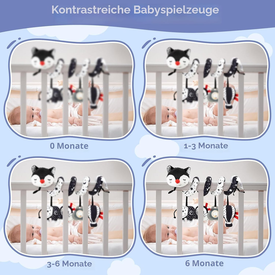 Funsland Kinderwagen Spielzeug, Baby Activity Spirale Spielzeug mit Musik, Hängen Plüsch Schwarz Wei