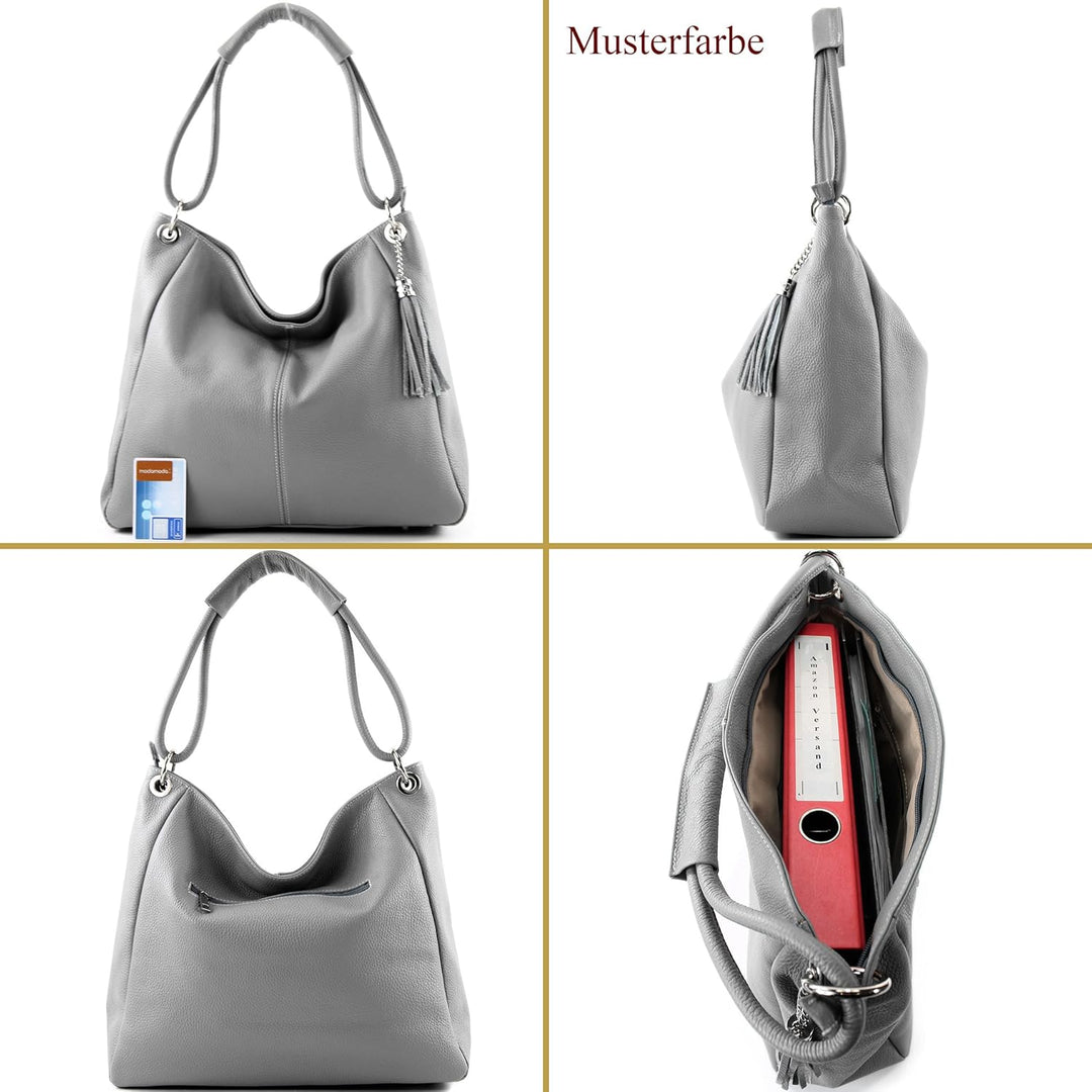 modamoda de - T165 - ital Schultertasche Gross Shopper Leder Sonnengelb, Sonnengelb