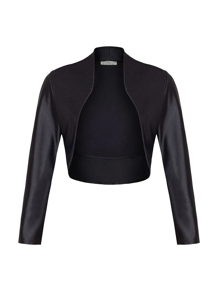 Damen Bolero Satin Festliche Schulterjacke Langarm 709 M Schwarz, M Schwarz