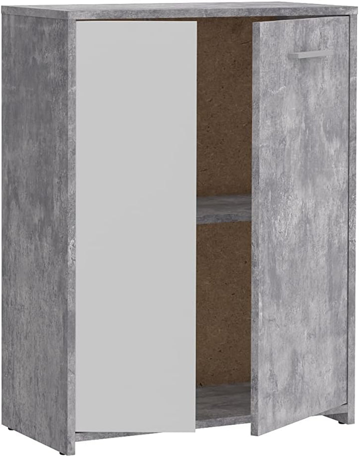 FORTE Paco Kommode mit 2 Türen, Holzwerkstoff, Betonoptik Lichtgrau / Weiss, 17,5 x 79,2 x 59,8 cm