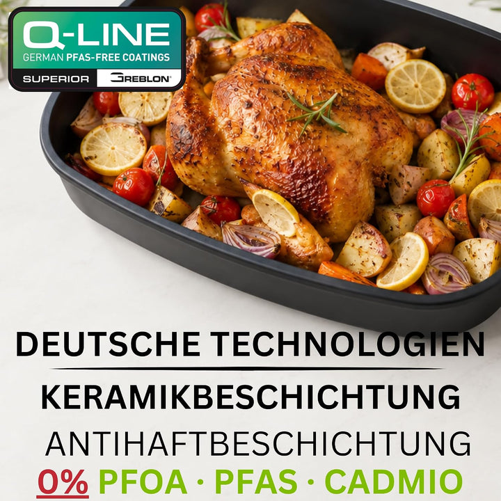 Bratpfanne mit deckel 32cm super antihaft bratformen bräter ofenpfanne induktion aluguss quadrat hoc