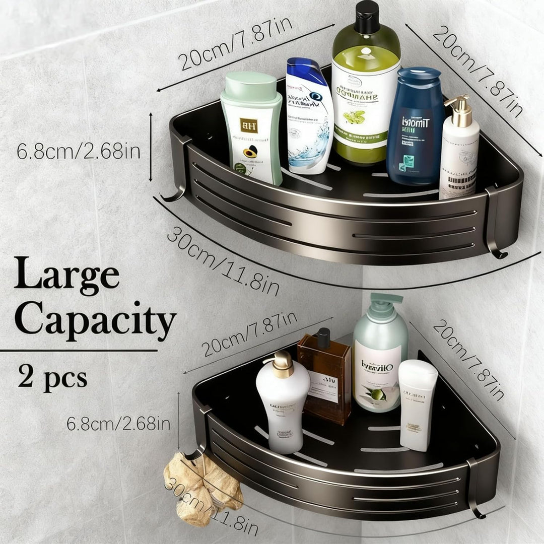 Duschablage ohne Bohren - Der perfekte Badezimmer Organizer! Eckregal für Dusche & Bad mit 4 Haken.