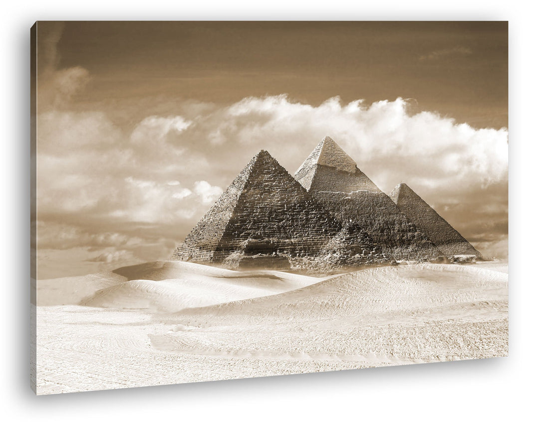 deyoli Die Pyramiden von Gizeh Format: 80x60 Effekt: Sepia als Leinwand, Motiv fertig gerahmt auf Ec
