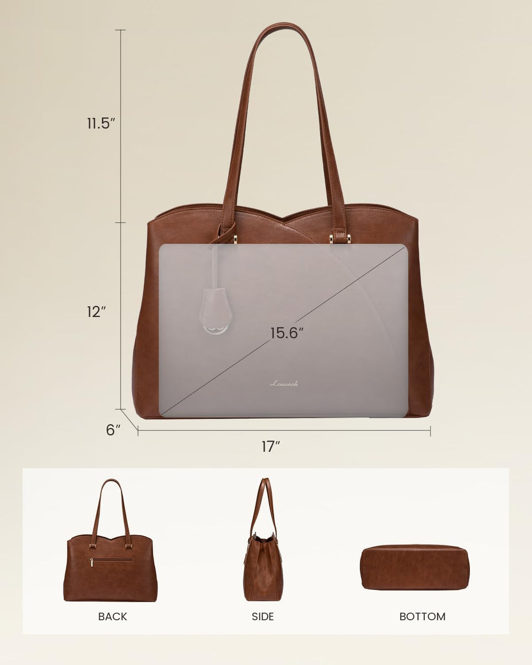 LOVEVOOK Shopper Damen Gross, 15,6 Zoll Laptoptasche Handtasche Arbeitstasche Bürotasche, PU Leder H
