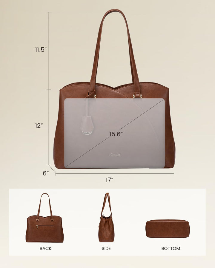 LOVEVOOK Shopper Damen Gross, 15,6 Zoll Laptoptasche Handtasche Arbeitstasche Bürotasche, PU Leder H