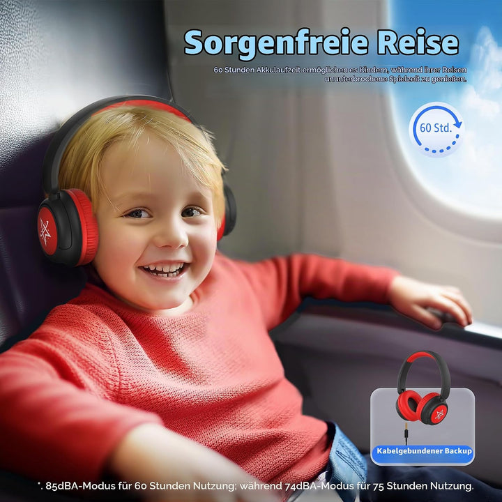iClever Bluetooth kopfhörer Kinder, 60 Std Akku, 74/85 dBA Lautstärkebegrenzung, Stereo-Sound, Typ-C