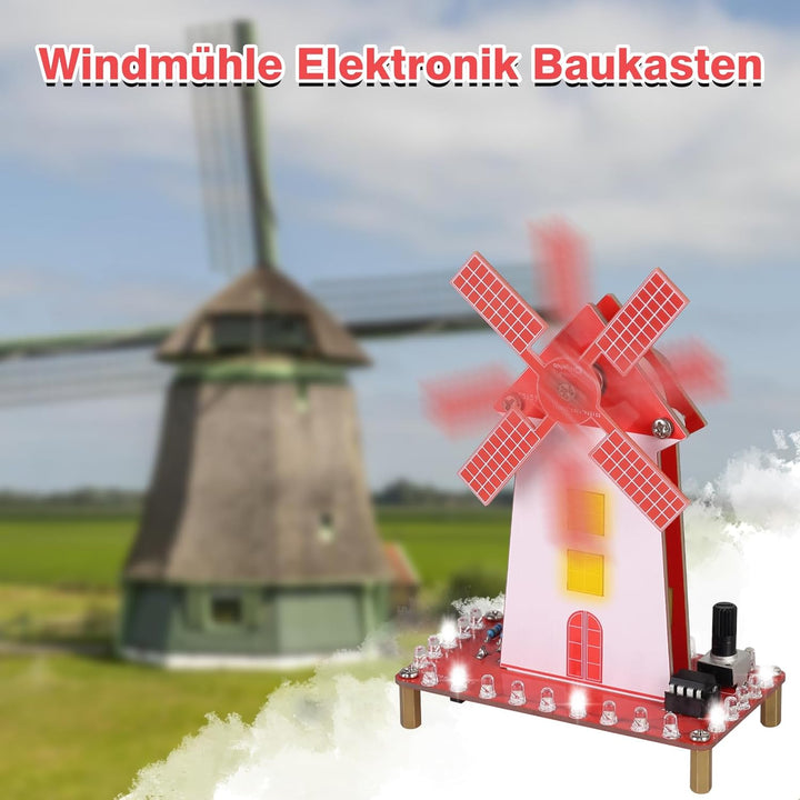 LED Windmühle Löt Bausatz, ElektoLoter DIY Windmill Elektronik Baukasten mit Einstellbare Drehzahl,