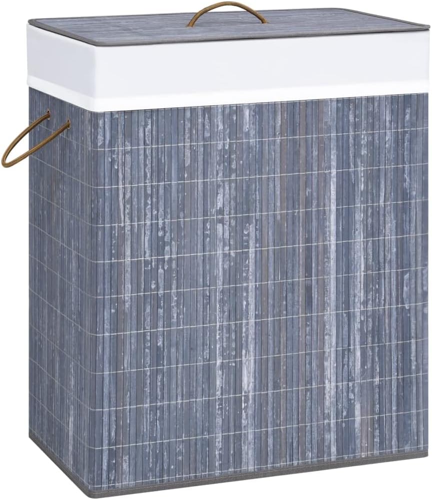WIFESE Bambus-Wäschekorb Grau 100 L52x32x62,5 cm Wäschetonne Laundry Baskets Wäschekorb mit Deckel K