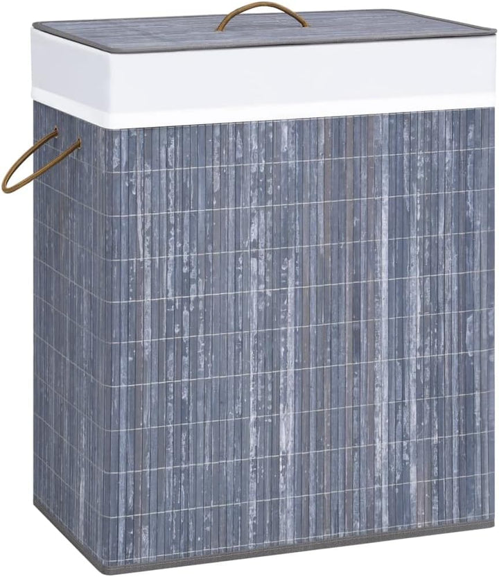 WIFESE Bambus-Wäschekorb Grau 100 L52x32x62,5 cm Wäschetonne Laundry Baskets Wäschekorb mit Deckel K