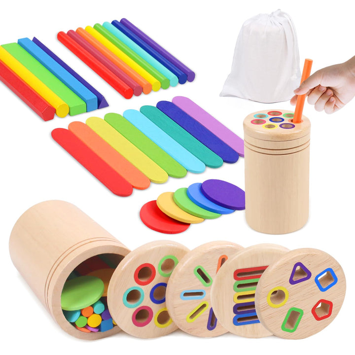 Montessori Spielzeug ab 1 2 3 Jahre – 4-in-1 Holzspielzeug mit Motorik, Sortier- und Sensorikspiel,
