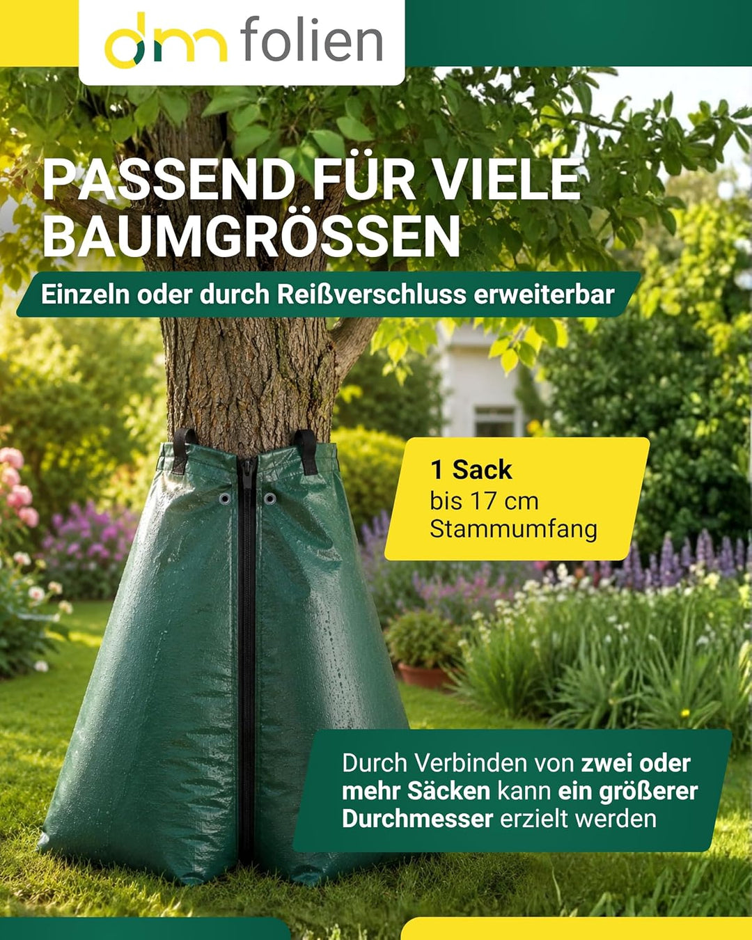 dm-folien Baumbewässerungsbeutel I 55 Liter I 2 Stück I Bewässerungssack aus robustem PVC I Baumsack