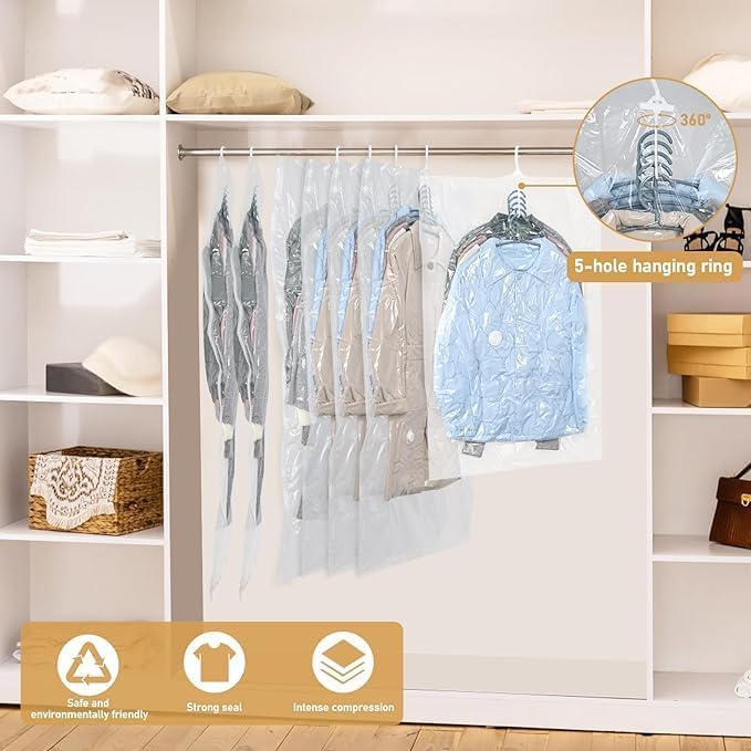 Vakuumbeutel zum Aufhängen, platzsparende Vakuumbeutel für Kleidung, Anzüge, Kleider, Mäntel oder Ja