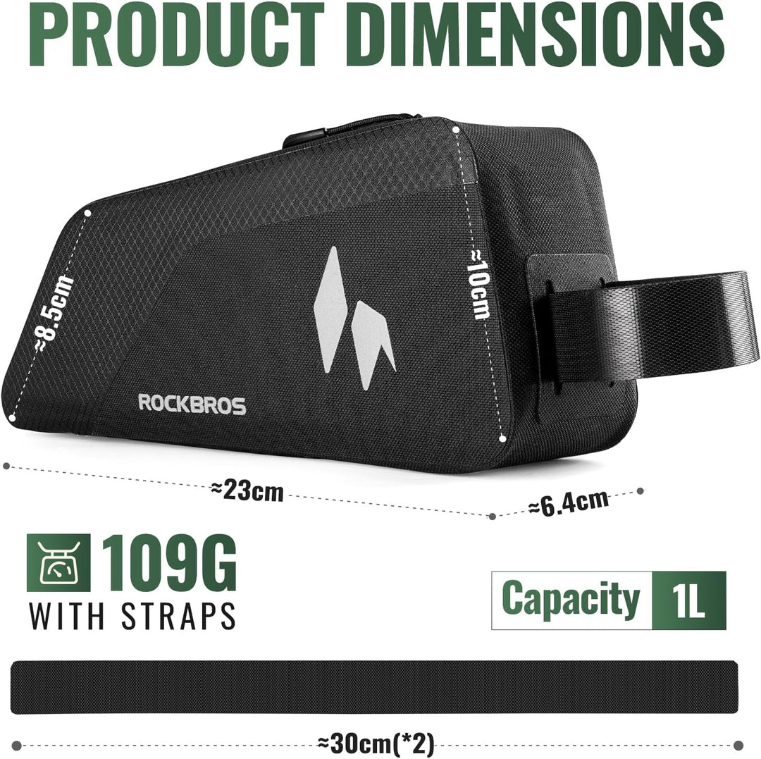 ROCKBROS Fahrrad Rahmentasche 100% Wasserdicht 1L, Oberrohrtasche Schlankes Design mit Formstabiler