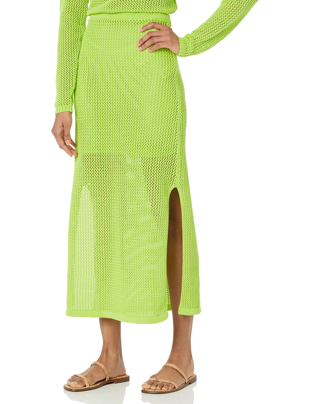The Drop Midi-Rock für Damen, Halle, gehäkelt, mit seitlichem Schlitz XXL Limette, XXL Limette