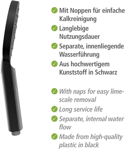 WENKO Duschkopf Design Schwarz, langlebige Universal-Handbrause, stilvolle Duschbrause mit 3 Strahla